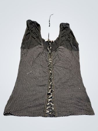 Black polka dot tank top with lace-up front