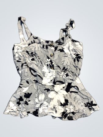 Black and White Floral Print Peplum Top