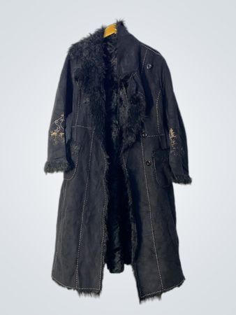 Black long coat with fur trim