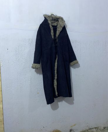 Long Black Coat with Fur Trim