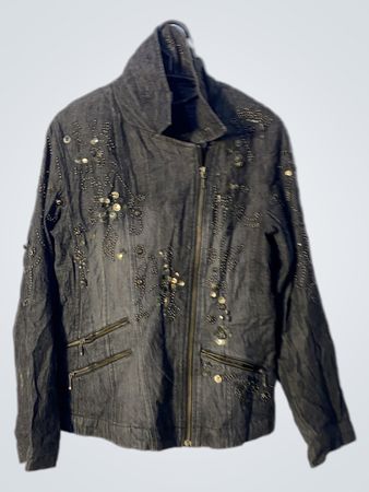 Dark Wash Denim Jacket with Embellishments