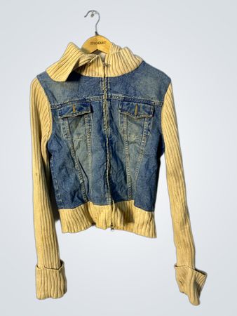 Denim Jacket with Knit Sleeves