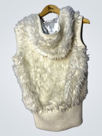 White Faux Fur Vest with Hood