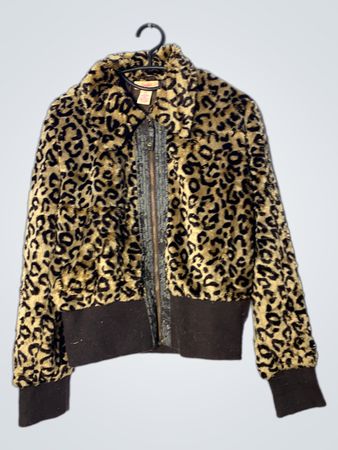Leopard Print Faux Fur Bomber Jacket