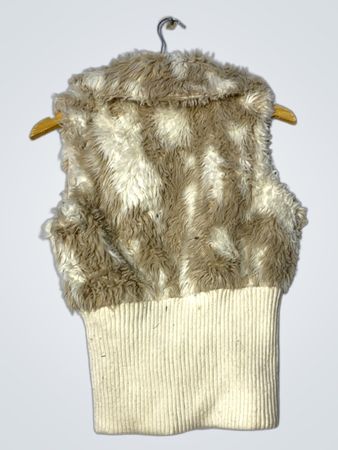 Cream and brown faux fur vest with ribbed knit bottom