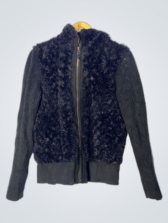 Black Faux Fur and Knit Jacket