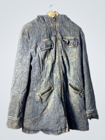 Denim Jacket with Fur Hood