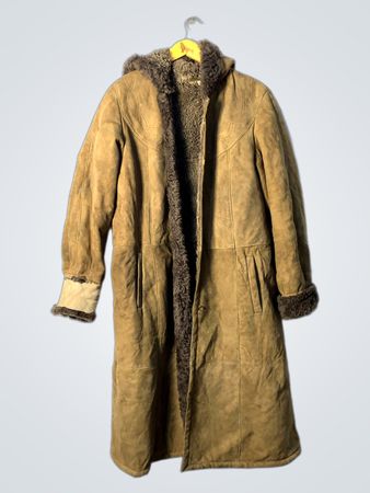 Brown Suede Sheepskin Lined Coat with Hood