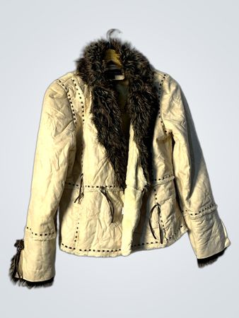 REGENT PARK Women's Cream Faux Fur Trimmed Jacket