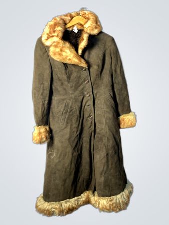 Brown Suede Coat with Fur Trim