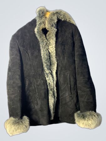 Dark Suede Jacket with Fur Trim