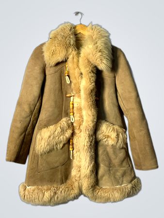 Shearling Coat with Fur Trim and Toggle Closures