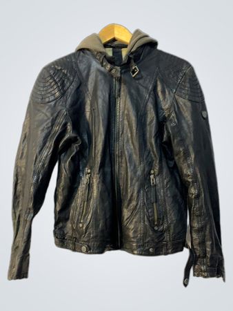 Black Leather Jacket with Hood
