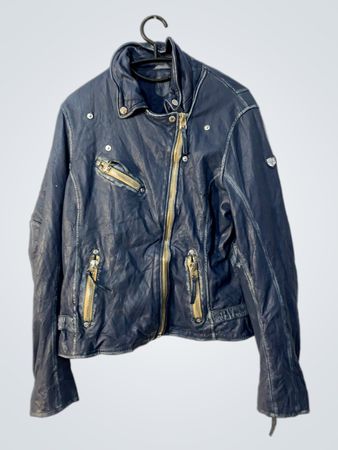 BIG BOSS Blue Leather Biker Jacket