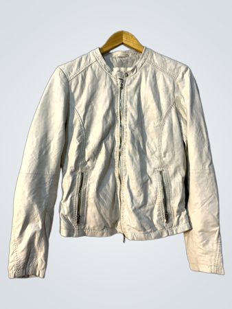 FREAKY NATION Women's White Leather Jacket
