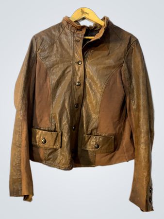 Brown Leather Jacket with slim fit label