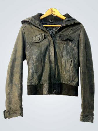 Dark Grey Leather Jacket with Hood