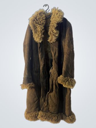 Brown Suede Coat with Fur Trim