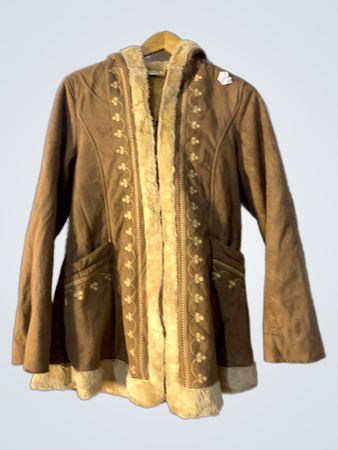 Brown Suede-like Hooded Jacket with Fur Lining