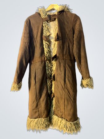 Heaven Brown Faux Suede Fur Trimmed Hooded Coat