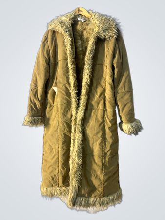 Long Brown Faux Fur Trimmed Coat