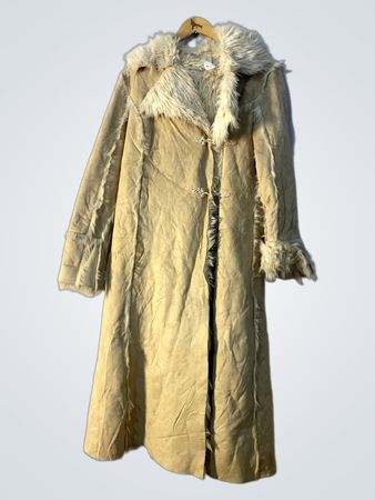 Beige Faux Fur Trimmed Long Coat