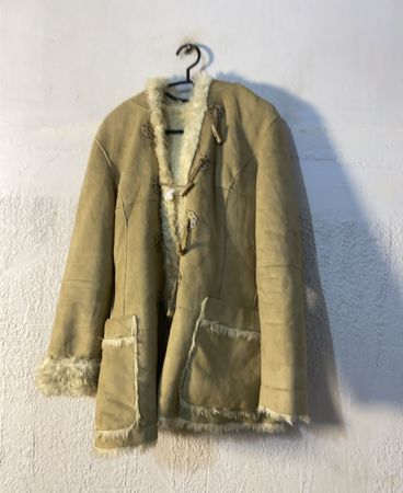 Beige Suede Sherpa Lined Duffle Coat