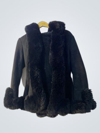 Black Suede Coat with Fur Trim