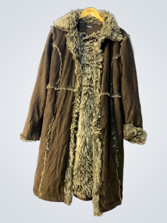 Fluid Faux Fur Trimmed Suede Coat