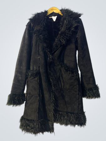 CANQI Black Faux Fur Trimmed Coat