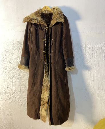Brown Faux Fur Trimmed Long Coat