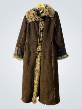 Brown Faux Fur Trimmed Maxi Coat