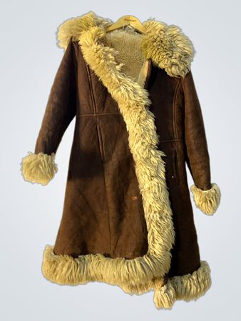 Brown Suede Sheepskin Coat with Fur Trim