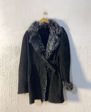 Black Suede Coat with Fur Trim