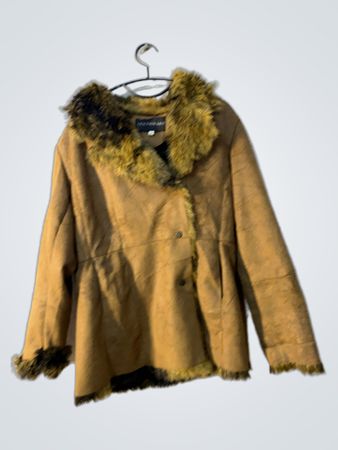 CENTIGRADE Women's Brown Faux Fur Trimmed Suede Coat