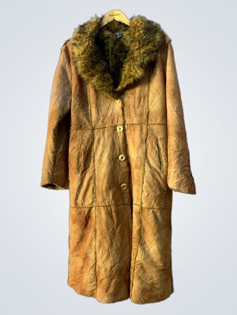Brown Suede Coat with Fur Collar