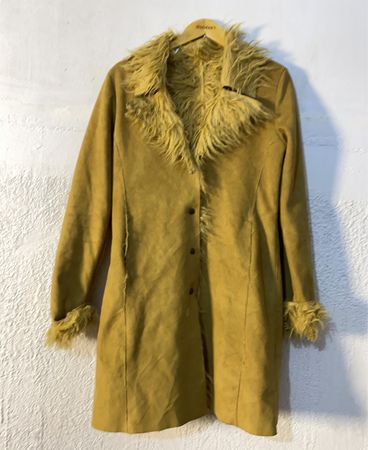 Mustard Yellow Faux Fur Trimmed Coat
