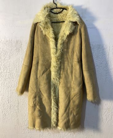 Tan Faux Suede and Fur Trimmed Coat