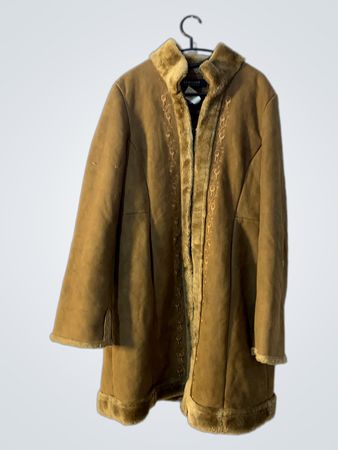 Brown Faux Suede & Fur Trim Coat