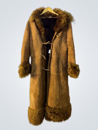 Brown Suede Coat with Fur Trim