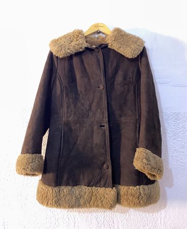 Brown Suede Coat with Fur Trim
