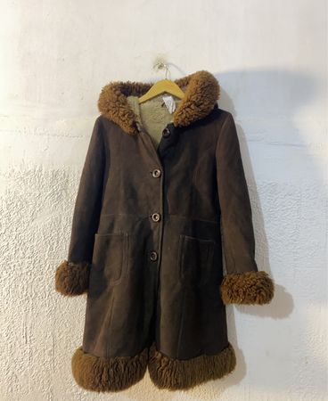 Brown Suede Coat with Fur Trim
