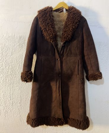 Brown Suede Coat with Fur Trim