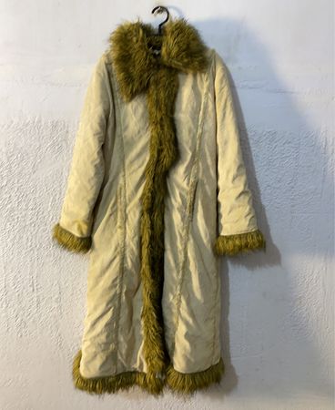 Beige Faux Fur Trimmed Long Coat