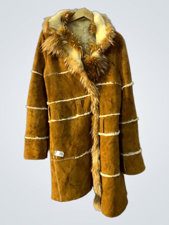 Brown Suede Coat with Fur Trim