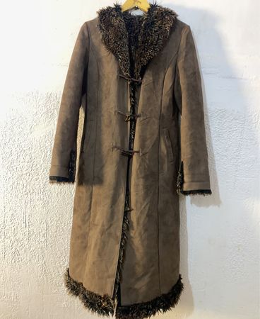 Brown faux fur trimmed coat