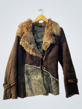 Brown Suede Fur Collar Coat