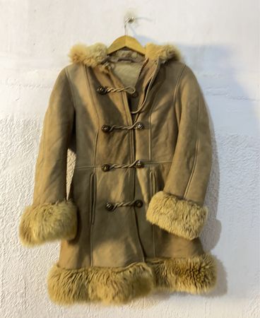 Brown Suede Coat with Fur Trim and Toggle Closures