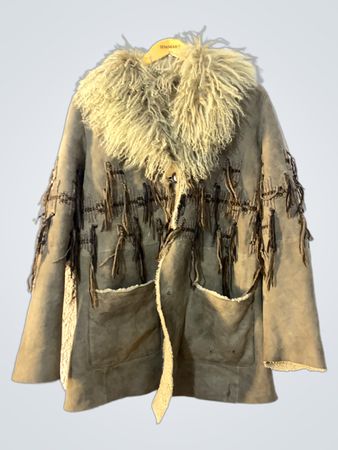 Shearling Coat with Fringe Detail