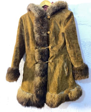 Brown Suede Fur Trimmed Coat